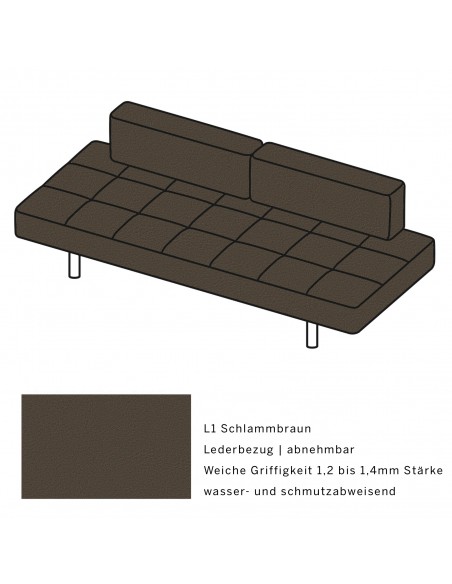 Jerry Brühl Sofa, mit abziehbarem Bezug, mit verstellbarer Seitenlehne, Brühl Leder schlammbraun, Fussform Chrom glänzend