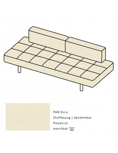 Jerry Brühl Sofa, mit abziehbarem Bezug, mit verstellbarer Seitenlehne, Brühl Stoff écru, Fussform Chrom glänzend