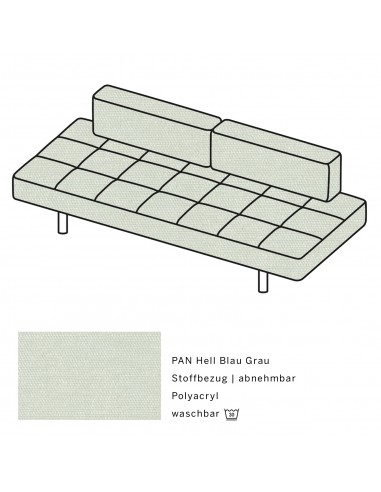 Jerry Brühl Sofa, mit abziehbarem Bezug, mit verstellbarer Seitenlehne, Brühl Stoff blaugrau, Fussform Chrom glänzend