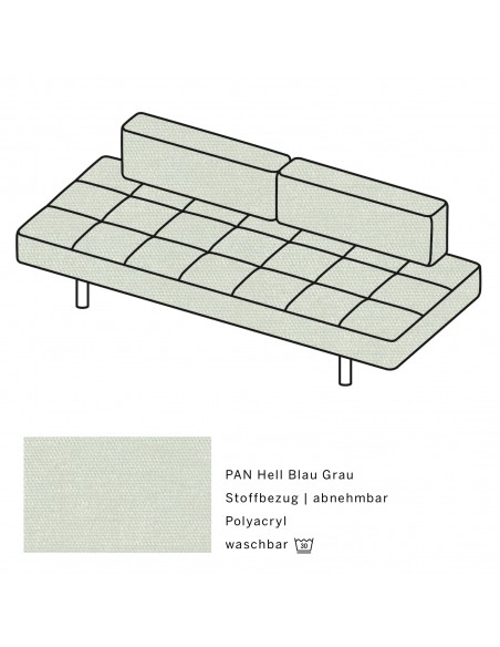 Jerry Brühl Sofa, mit abziehbarem Bezug, mit verstellbarer Seitenlehne, Brühl Stoff blaugrau, Fussform Chrom glänzend