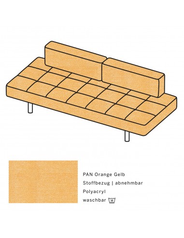 Jerry Brühl Sofa, mit abziehbarem Bezug, mit verstellbarer Seitenlehne, Brühl Stoff orange gelb, Fussform Chrom glänzend