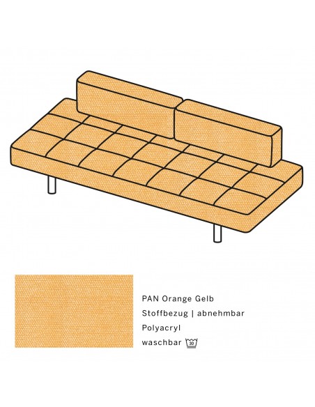 Jerry Brühl Sofa, mit abziehbarem Bezug, mit verstellbarer Seitenlehne, Brühl Stoff orange gelb, Fussform Chrom glänzend