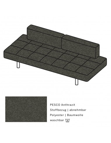 Jerry Brühl Sofa, mit abziehbarem Bezug, mit verstellbarer Seitenlehne, Brühl Stoff PESCO anthazit, Fussform Chrom glänzend