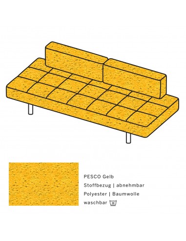 Jerry Brühl Sofa, mit abziehbarem Bezug, mit verstellbarer Seitenlehne, Brühl Stoff gelb, Fussform Chrom glänzend