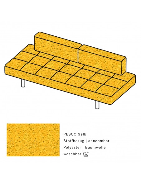 Jerry Brühl Sofa, mit abziehbarem Bezug, mit verstellbarer Seitenlehne, Brühl Stoff gelb, Fussform Chrom glänzend
