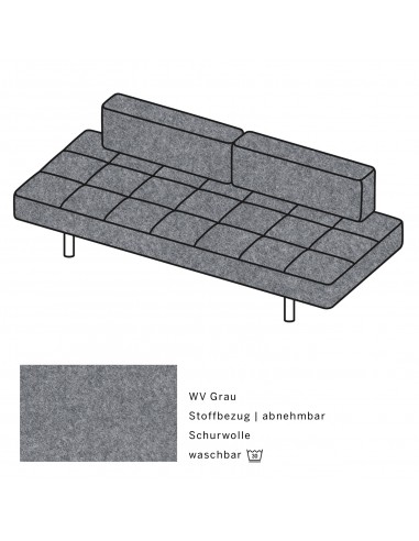 Jerry Brühl Sofa, mit abziehbarem Bezug, mit verstellbarer Seitenlehne, Brühl Stoff Wolle grau, Fussform Chrom glänzend