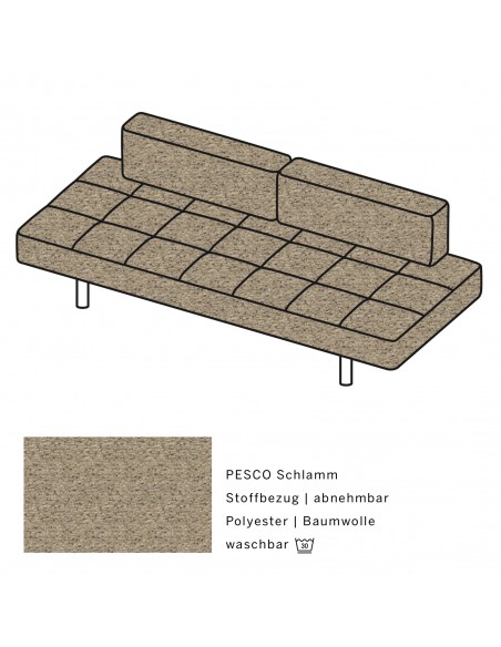 Jerry Brühl Sofa, mit abziehbarem Bezug, mit verstellbarer Seitenlehne, Brühl Stoff schlamm, Fussform Chrom glänzend