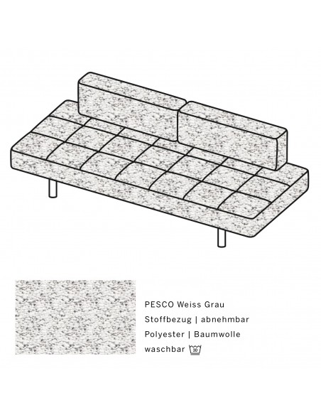 Jerry Brühl Sofa, mit abziehbarem Bezug, mit verstellbarer Seitenlehne, Brühl Stoff écru, Fussform Chrom glänzend