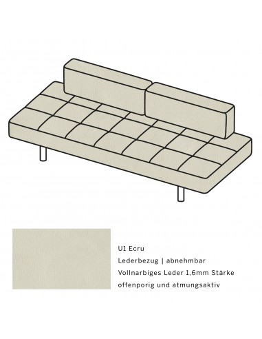 Jerry Brühl Sofa, mit abziehbarem Bezug, mit verstellbarer Seitenlehne, Brühl Leder écru, Fussform Chrom glänzend