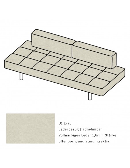 Jerry Brühl Sofa, mit abziehbarem Bezug, mit verstellbarer Seitenlehne, Brühl Leder écru, Fussform Chrom glänzend