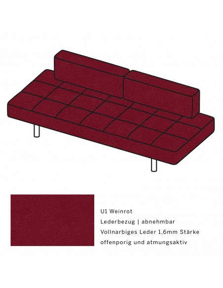 Jerry Brühl Sofa, mit abziehbarem Bezug, mit verstellbarer Seitenlehne, Brühl Leder weinrot, Fussform Chrom glänzend