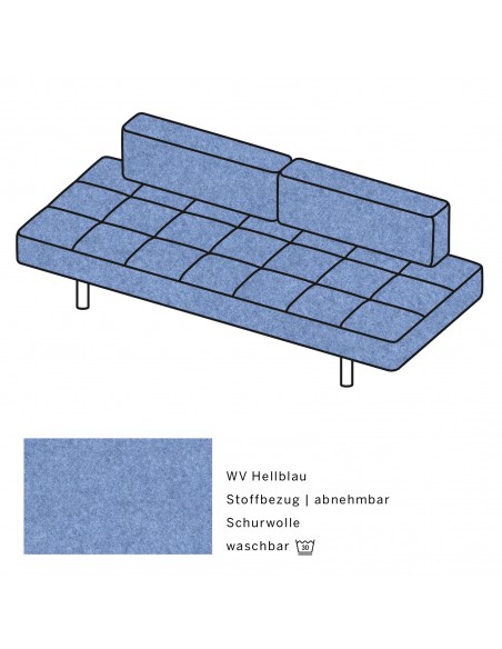 Jerry Brühl Sofa, mit abziehbarem Bezug, mit verstellbarer Seitenlehne, Brühl Stoff Wolle hellblau, Fussform Chrom glänzend