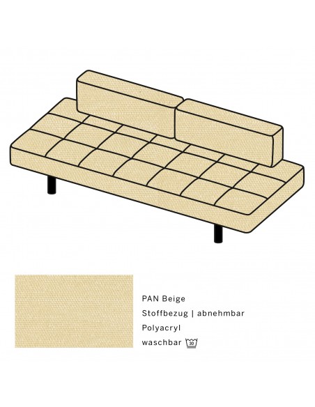 Jerry Brühl sofa, with removable cover, with adjustable side rest, Brühl fabric, black powder-coated legs