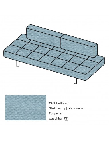Jerry Brühl Sofa, mit abziehbarem Bezug, mit verstellbarer Seitenlehne, Brühl Stoff hellblau, Fussform Chrom glänzend