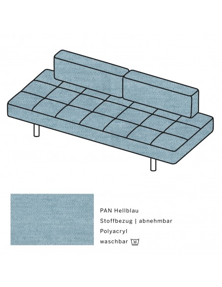 Jerry Brühl Sofa, mit abziehbarem Bezug, mit verstellbarer Seitenlehne, Brühl Stoff hellblau, Fussform Chrom glänzend