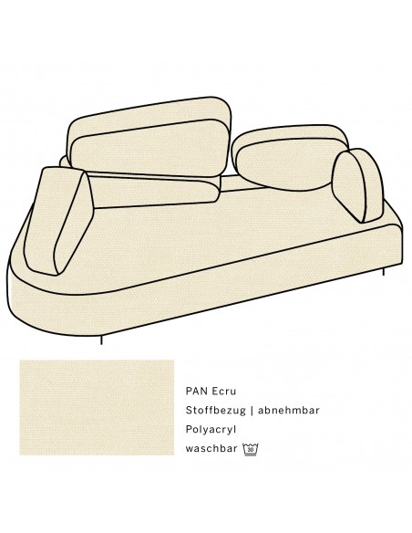 Mosspink Brühl sofa, backrest module and covers are removable. Fabric cover PAN ecru, armrest left Mosspink Brühl sofa, backrest module and covers are removable. Fabric cover PAN ecru, armrest left