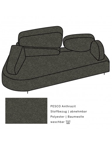 Mosspink Brühl sofa, backrest module and covers are removable. Fabric cover PESCO anthracite, armrest left
