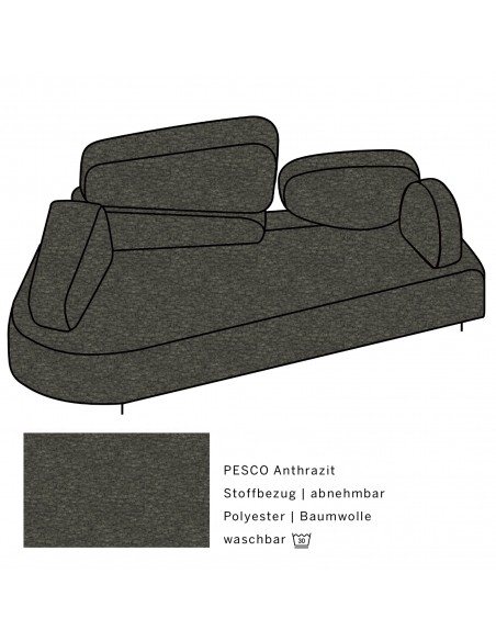Mosspink Brühl sofa, backrest module and covers are removable. Fabric cover PESCO anthracite, armrest left Mosspink Brühl sofa, backrest module and covers are removable. Fabric cover PESCO anthracite, armrest left