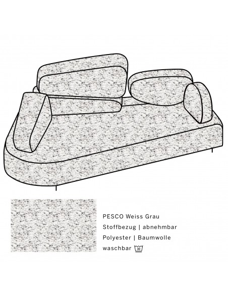 Mosspink Brühl sofa, backrest module and covers are removable. Fabric cover PESCO white gray, armrest left Mosspink Brühl sofa, backrest module and covers are removable. Fabric cover PESCO white gray, armrest left