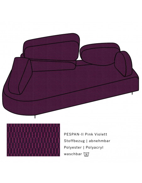 Mosspink Brühl sofa, backrest module and covers are removable. Fabric cover PESPAN-II pink violet Armrest left