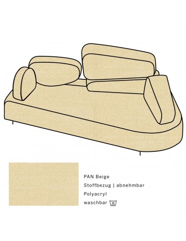 Mosspink Brühl Sofa,  Lehnenmodul und Bezüge sind abnehmbar. Stoffbezug PAN beige, Armlehne rechts