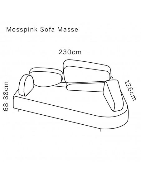Mosspink Brühl sofa sketch with dimensions Mosspink Brühl sofa sketch with dimensions