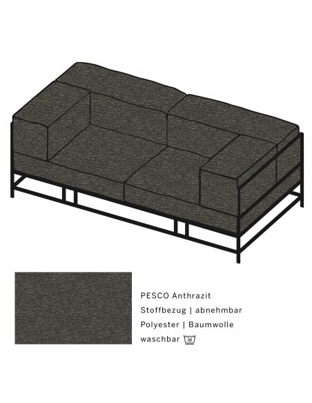 Brühl Sofa Easy Pieces foot shape metal frame black powder-coated, removable fabric Brühl Sofa Easy Pieces foot shape metal frame black powder-coated, removable fabric