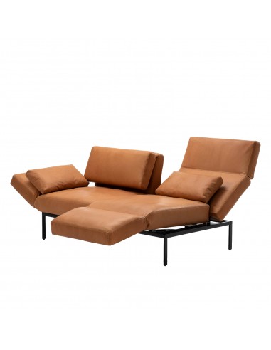 Brühlsofa roro soft mit Seitenkissen, multifunktional, Untergestell Metall, Bezug Leder braun, abnehmbar