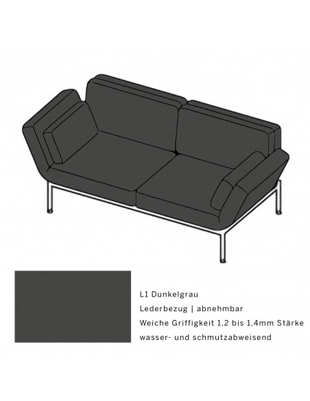 Brühlsofa roro soft, Bezug L1 dunkelgrau, abnehmbar, Metallgestell verchromt glänzend