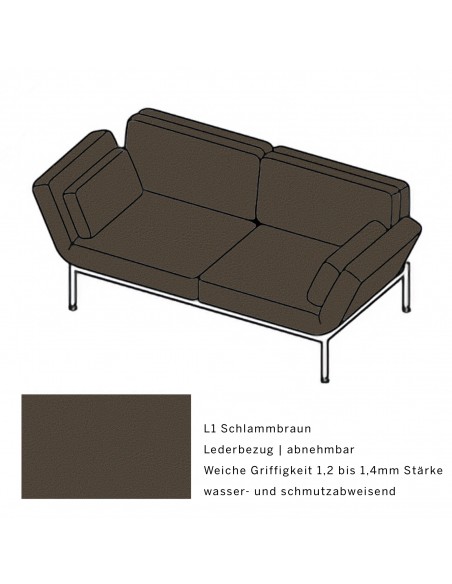 Brühlsofa roro soft, Bezug L1 schlammbraun , abnehmbar, Metallgestell verchromt glänzend