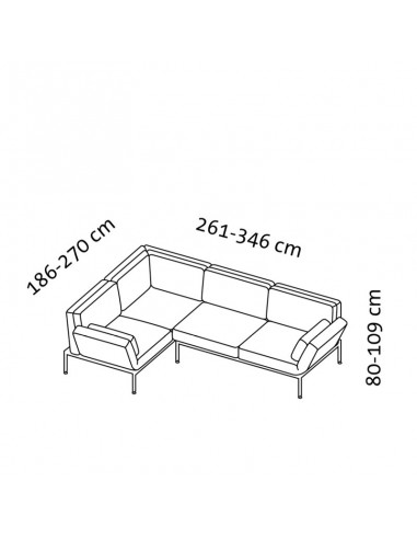 Roro soft corner sofa, multifunctional, sketch with dimensions.