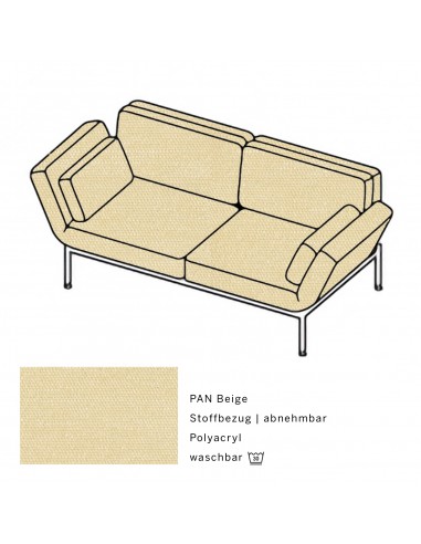 Brühlsofa roro soft, Bezug PAN beige, abnehmbar, Metallgestell verchromt glänzend