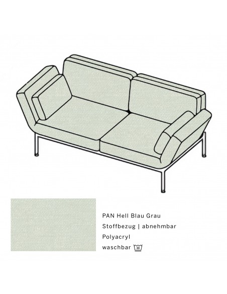 Brühlsofa roro soft, Bezug PAN hell blau grau, abnehmbar, Metallgestell verchromt glänzend