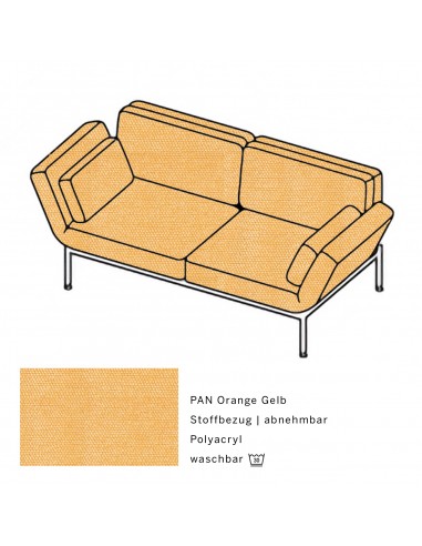 Brühlsofa roro soft, Bezug PAN orange gelb, abnehmbar, Metallgestell verchromt glänzend