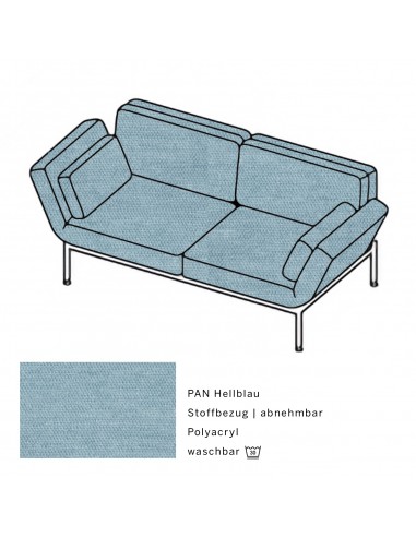 Brühlsofa roro soft, Bezug PAN hellblau, abnehmbar, Metallgestell verchromt glänzend