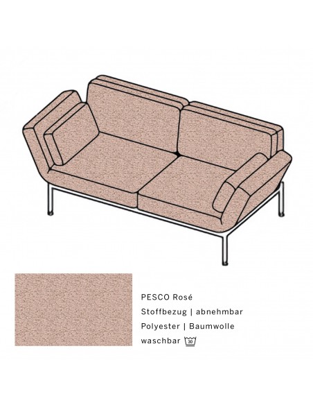 Brühlsofa roro soft, Bezug PESCO rose , abnehmbar, Metallgestell verchromt glänzend