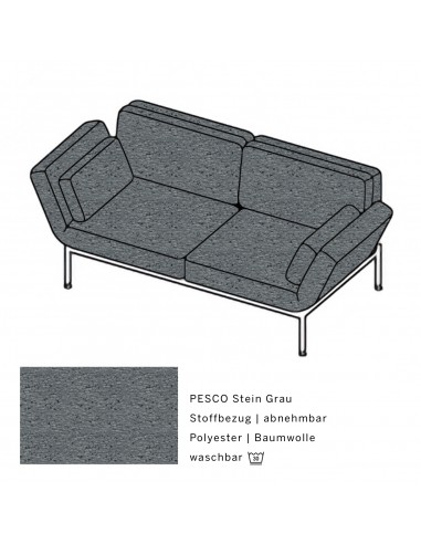 Brühlsofa roro soft, Bezug PESCO stein grau , abnehmbar, Metallgestell verchromt glänzend