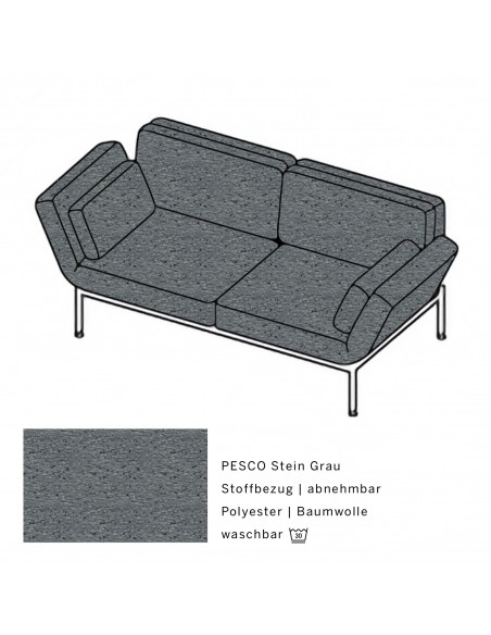 Brühlsofa roro soft, Bezug PESCO stein grau , abnehmbar, Metallgestell verchromt glänzend