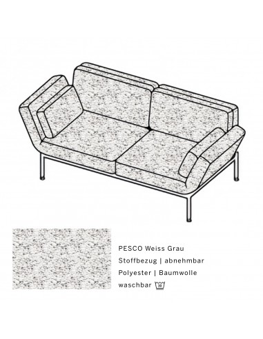 Brühlsofa roro soft, Bezug PESCO weiss grau , abnehmbar, Metallgestell verchromt glänzend
