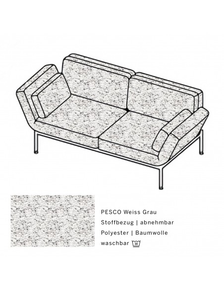 Brühlsofa roro soft, Bezug PESCO weiss grau , abnehmbar, Metallgestell verchromt glänzend