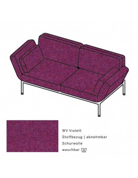 Brühlsofa roro soft, Bezug WV violett, abnehmbar, Metallgestell verchromt glänzend