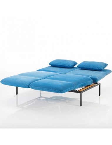 Roro Brühlsofa  mit Seitenkissen, das Original, Metallgrundgestell, blauer Bezug, abnehmbar, Bettversion