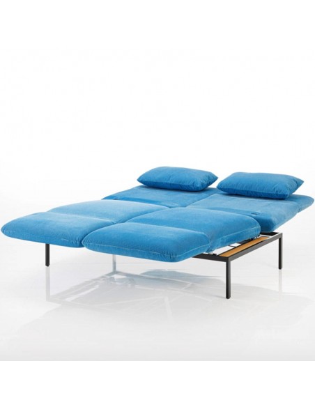 Roro Brühlsofa  mit Seitenkissen, das Original, Metallgrundgestell, blauer Bezug, abnehmbar, Bettversion