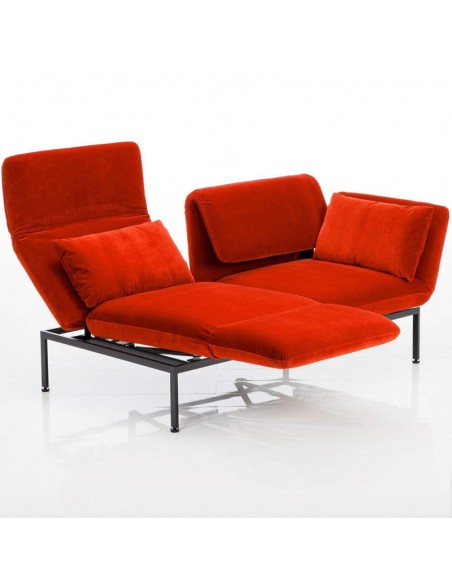 Roro Brühlsofa mit Seitenkissen, das Original, Metallfuss, roter Bezug, abnehmbar