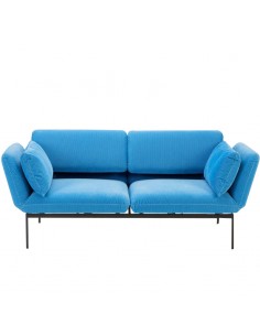 Brühl Sofa Roro Medium mit Seitenkissen, multifunktional, Untergestell aus Chrom, blauer Bezug, abnehmbar