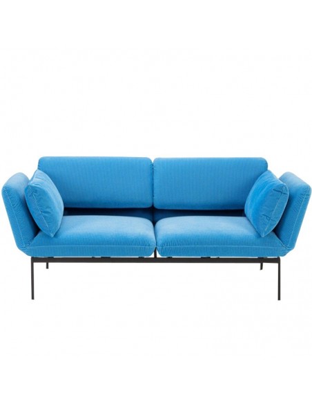 Roro Brühlsofa mit Seitenkissen, multifunktional, Untergestell aus Chrom, blauer Bezug, abnehmbar