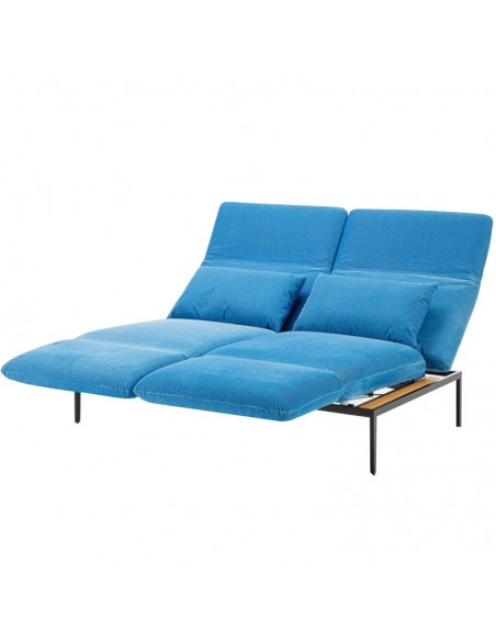 Roro Brühlsofa mit Seitenkissen, das Original, Metallgestell, blauer Bezug, abnehmbar, Loungesessel