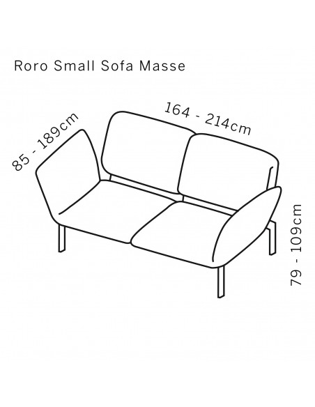Brühlsofa roro small Skizze mit Massangaben