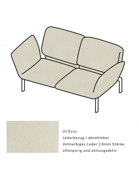 Brühlsofa roro small, multifunktional, Metallgestell verchromt glänzend, Bezug U1 ecru, abnehmbar