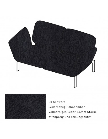 Brühlsofa roro small, multifunktional, Metallgestell verchromt glänzend, Bezug U1 schwarz, abnehmbar